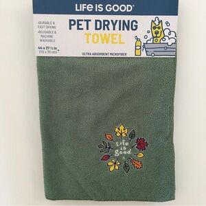 NEW Life Is Good Pet Drying Towel Dog Ultra Absorbent Microfiber Green Leaves